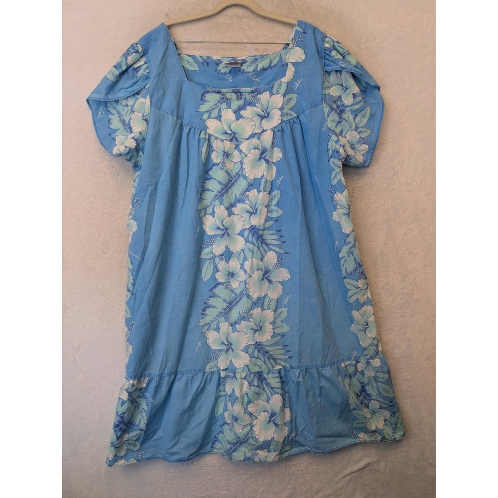 Kalena Fashions Muumuu Dress Women's 4XL Blue Floral Hibiscus Aloha Hawaii